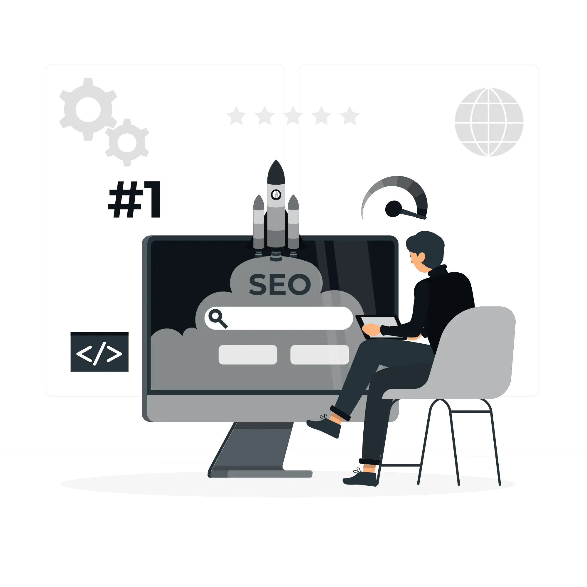 SEO-with-hashtag-with-a-man-sitting-digtalmarketing-expert-in-kochi